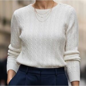 Sonoma Women’s Cream Cable Knit Sweater, Shoulder Button Detail, Size L